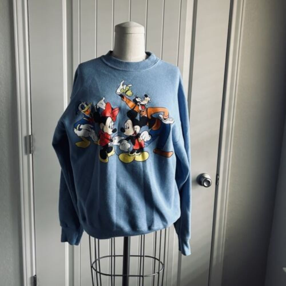 Vintage 90s Disney‎ Mickey Minnie Mouse Goofy Donald Christmas Sweatshirt Large